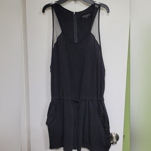 Rag & Bone Knit Romper Pockets Tie Waist Black Size 6 Athletic Neutral FLAWED